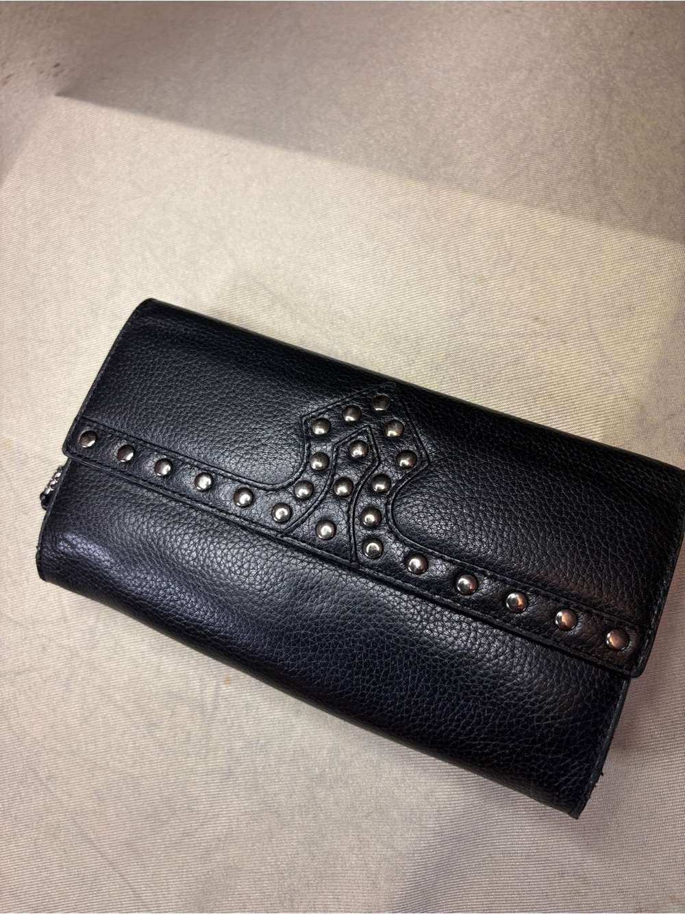 Via Spiga Black Leather Studded Clutch Wallet